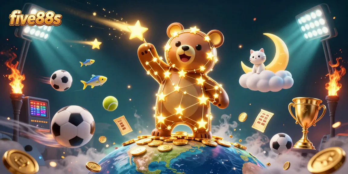 Experience the excitement of five88s as the constellation bear scoops coins amidst dynamic sports betting elements.