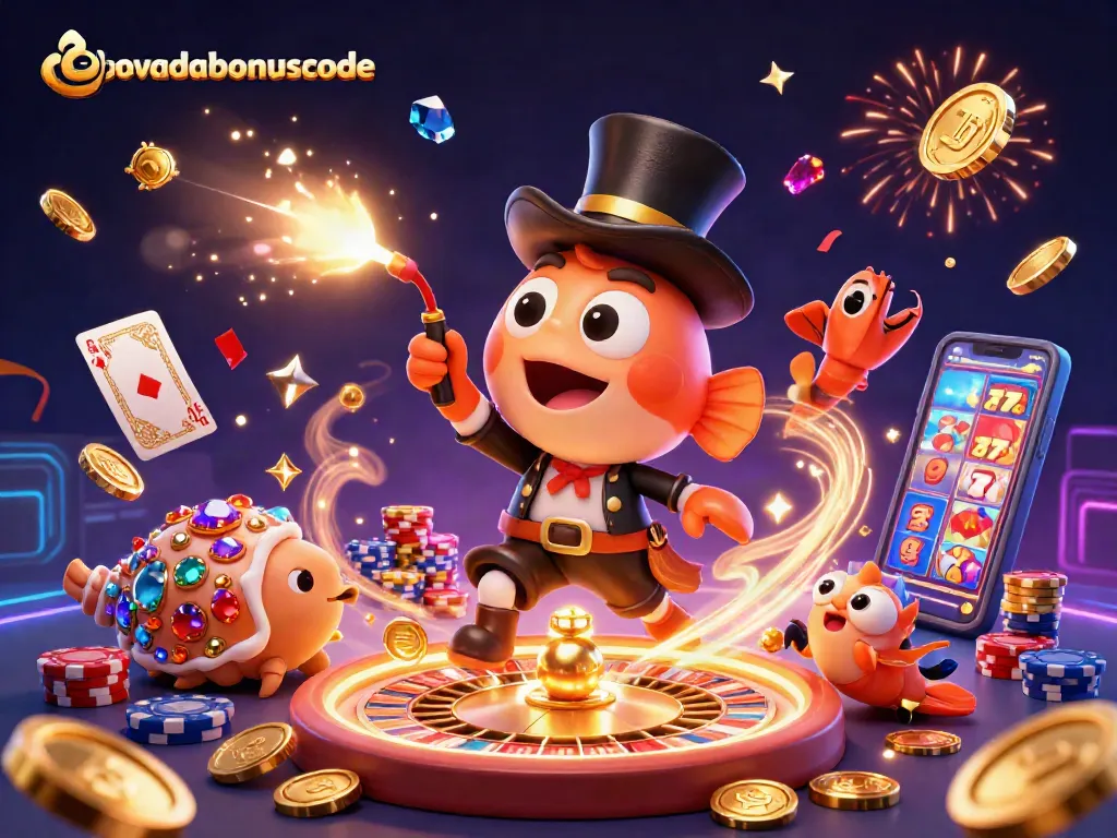 Engage with exciting bovadabonuscode gaming visuals featuring casino icons and characters in an energetic scene.
