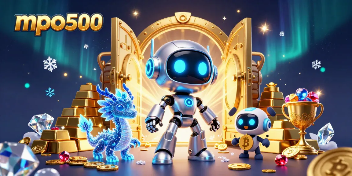 Engage with mpo500 in an exciting casino scene filled with gold coins, jewels, and vibrant characters.