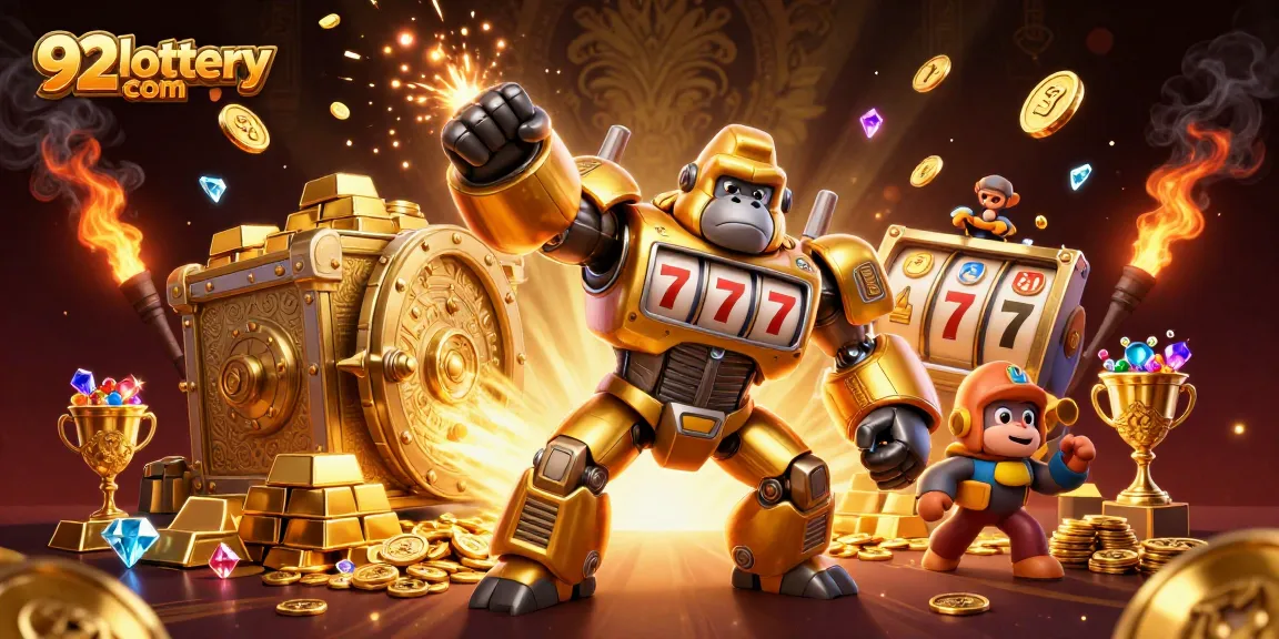 Engage in excitement with 92lottery com's captivating golden gorilla mech slot experience!