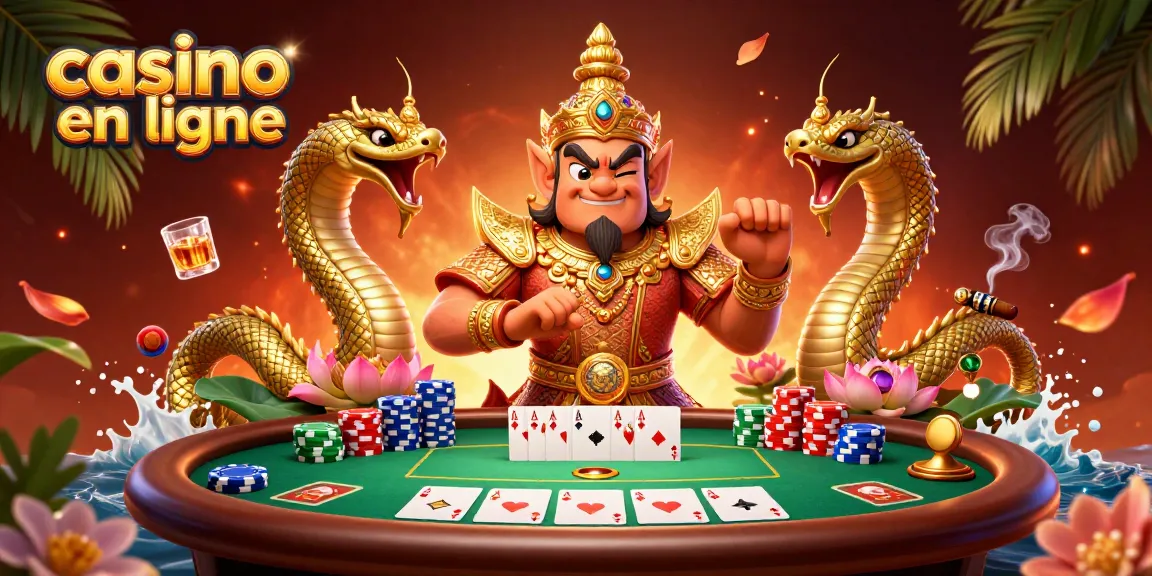 Gagnez au casino en ligne avec ce gardien thaï dynamique en pleine action de poker.