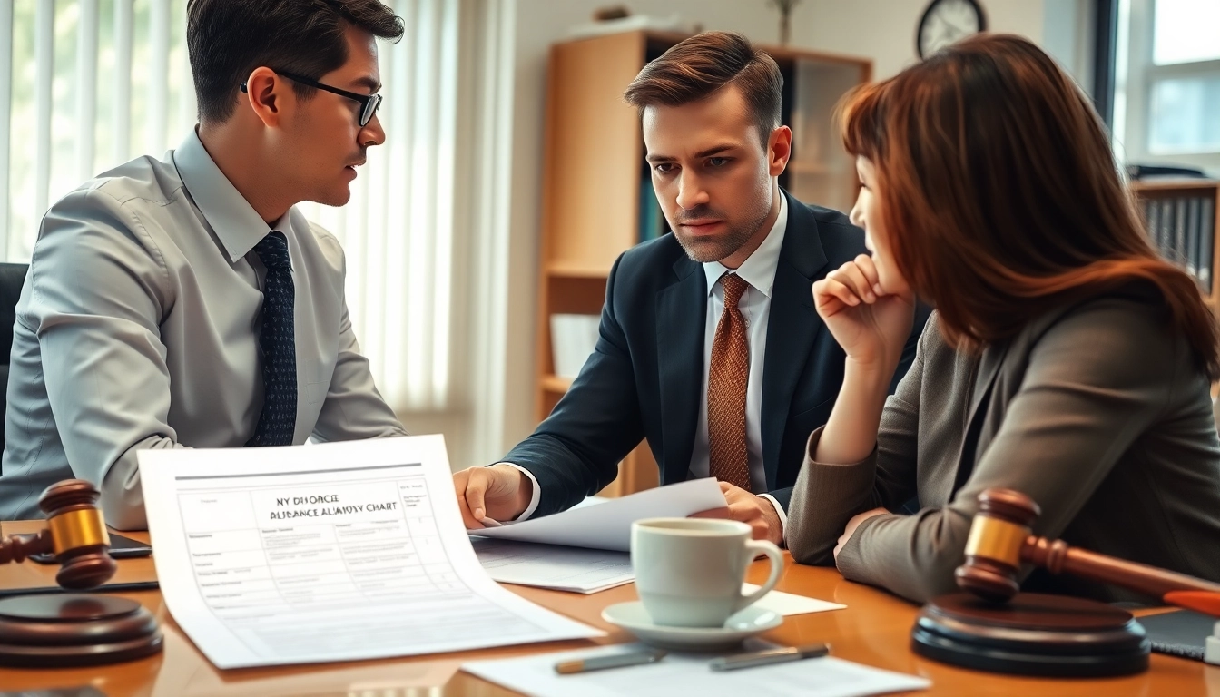 Engaging visual of a NY divorce alimony chart being reviewed in a legal consultation.
