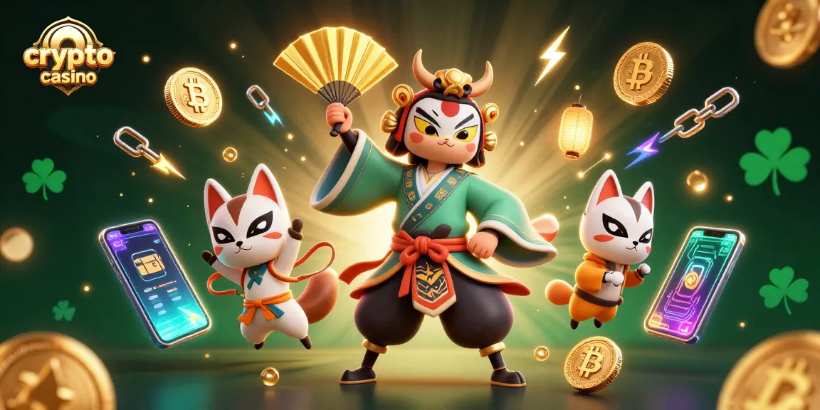 Vivez l'excitation du casino crypto avec une illustration captivante de guerres traditionnelles et de pièces de blockchain.