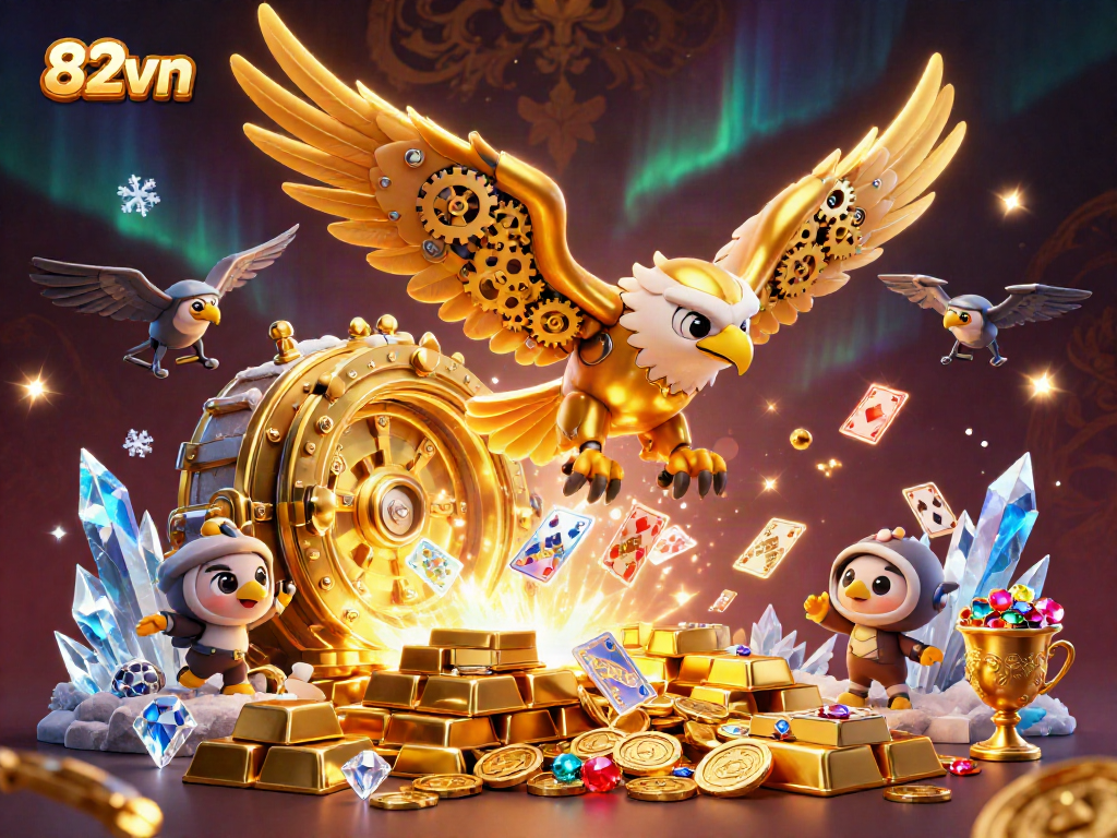 Experience thrilling action with the 82vn cybernetic eagle winning in a vibrant casino scene.
